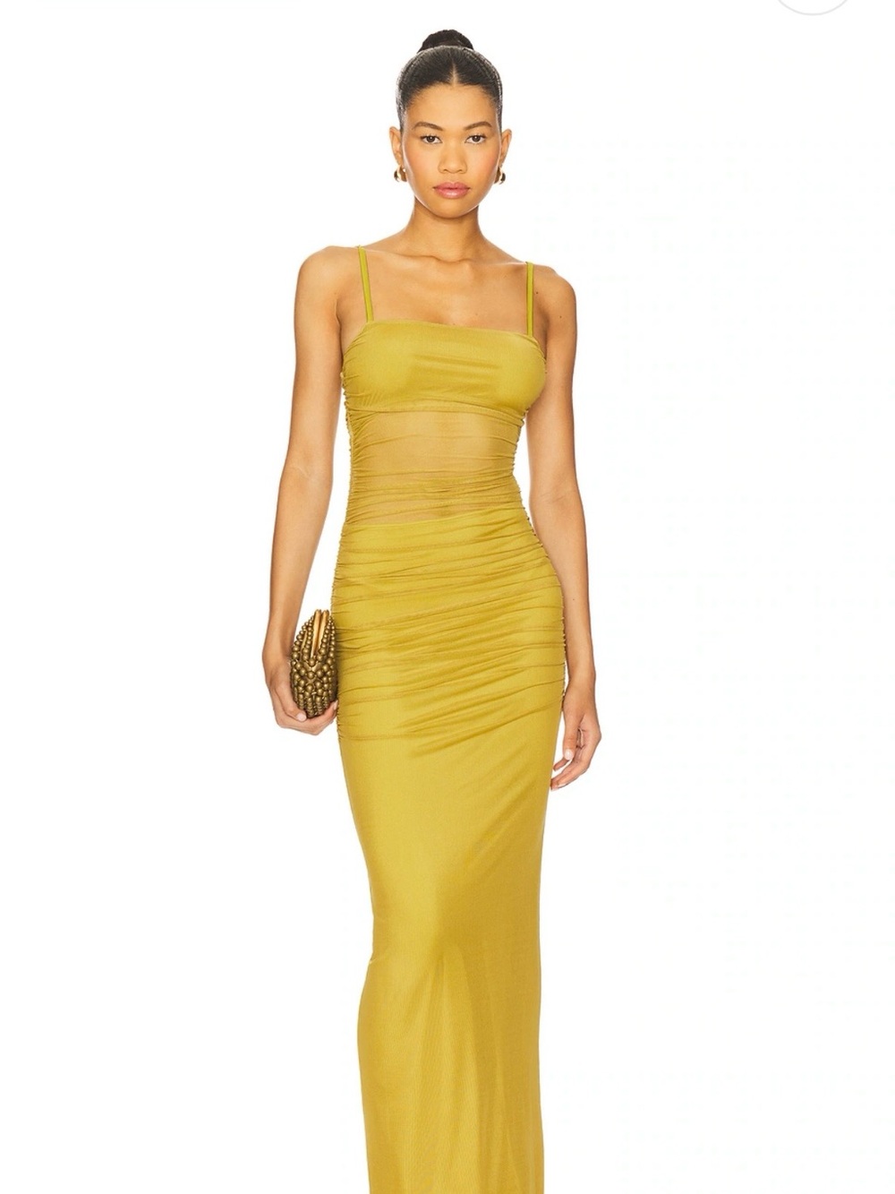 superdown Mustard Yellow Ruched Strappy Maxi Dress
